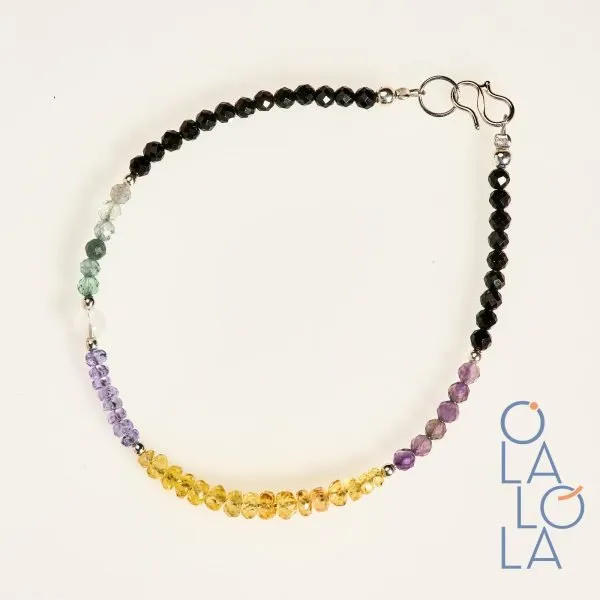 pulsera multi piedras zafiros amarillos, tanzanita, piedra luna, etc con plata 925